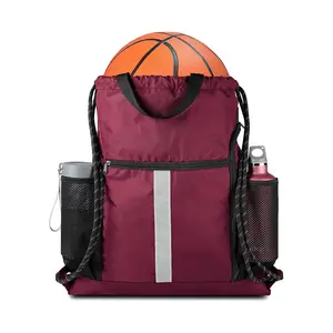 Sac à dos à cordon en nylon avec logo personnalisé avec poche en filet pour la randonnée en plein air le sport le basket-ball le sac à dos le sport la salle de sport