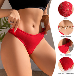 Rosso nero 3 metallo cuore posteriore erotico a metà vita romantiche infradito in pizzo <span class=keywords><strong>mutandine</strong></span> da <span class=keywords><strong>donna</strong></span> - Product Image 2