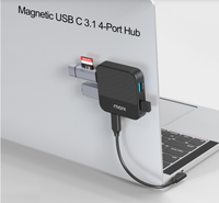 Hub USB-C magnétique 4 ports USB 3.0, station d'accueil, câble USB-C vers USB-C de 15 cm, adaptateur multiport pour ordinateur portable
