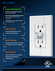 Elegrp 15A 125V Chống giả mạo gfci ổ cắm, tự kiểm tra tường ổ cắm, gfi Ổ cắm điện với đèn ngủ - Product Image 4