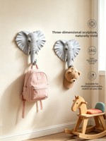 Crochet décoratif tête d'éléphant en résine 3D haut de gamme sans perçage ; Décoration murale dorée ; Crochet de luxe léger pour manteaux et chapeaux