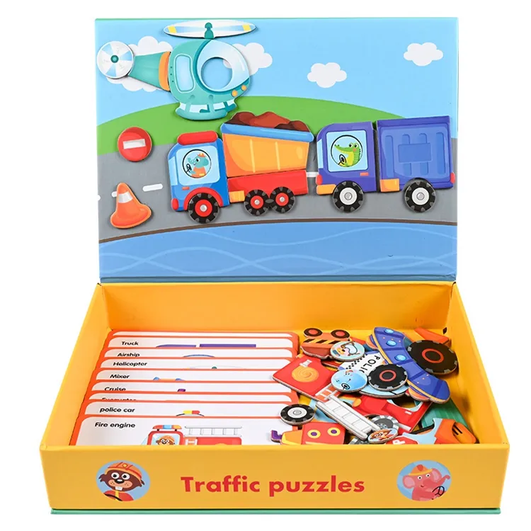 Hoye Craft Educatief Magneet Jigsaw Boek Puzzel Games Papier Magnetische Verkeer Puzzels
