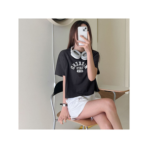 Nouveau T-shirt à manches courtes de vacances populaires Matériau naturel Style quotidien Vêtements en coton Affiner Crop T-shirt à manches courtes - Product Image 5