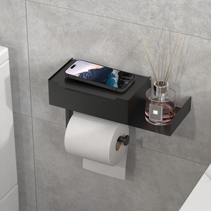 Erogatore per salviettine umidificate per bambini contenitore in tessuto nero e supporto per cellulare ripiano laterale per WC - Product Image 2