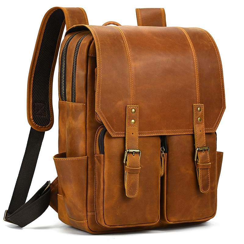 16 Inch Laptop Rucksack for Men | Crazy Horse Leather Backpack for Outdoor  Activities