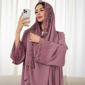 Abito Zifeng OEM in stile mediorientale, elegante, chic e alla moda, a maniche lunghe, in poliestere, <span class=keywords><strong>con</strong></span> ricami floreali in pizzo e foulard coordinato, certificato CE. - Product Image 1