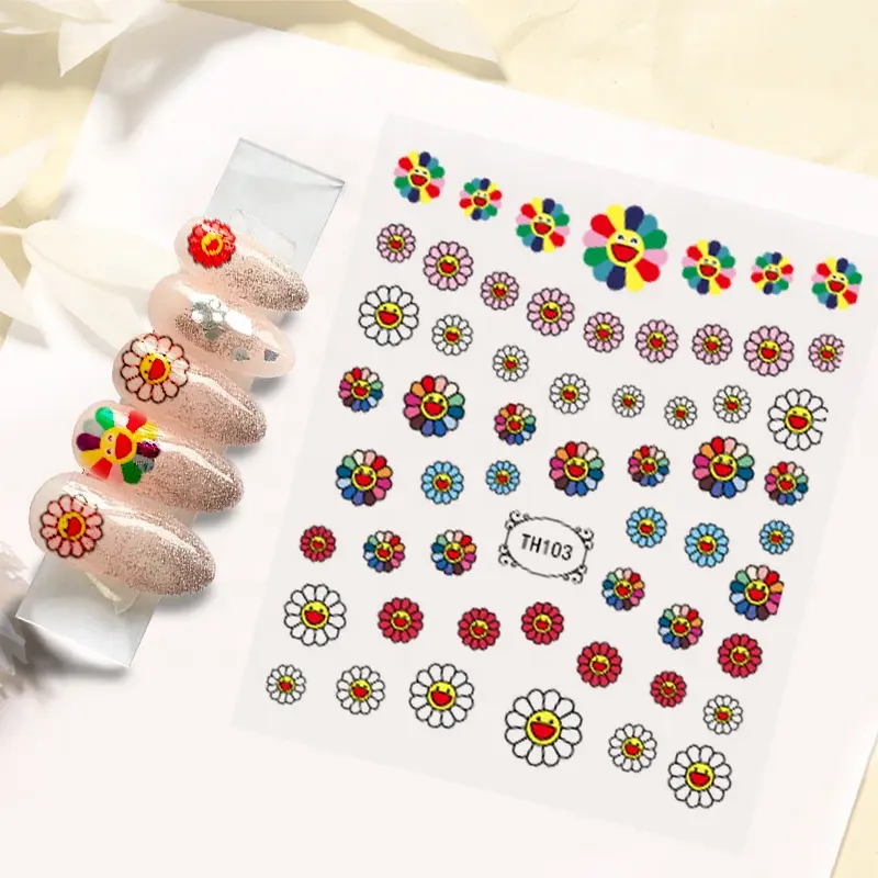 Wholesale Japanese Sunflower Nail Stickers Adhesive 3D Nail Decals Decoration For Hands Toe Nail Stickers