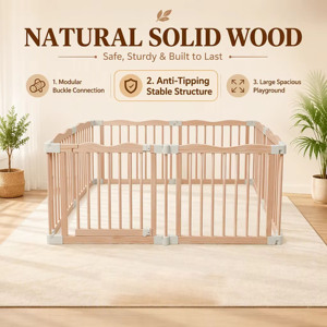 Parc de jeu pour bébé en bois Montessori, écologique, sûr et durable, avec panneau de porte, pour chambre/salon - Product Image 5