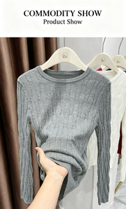 Maglione <span class=keywords><strong>bordeaux</strong></span> girocollo in <span class=keywords><strong>maglia</strong></span> da <span class=keywords><strong>donna</strong></span> autunno inverno strato Base ampio Pullover in lana sottile Chic Top a maniche lunghe - Product Image 3