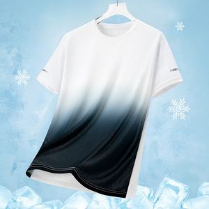 <span class=keywords><strong>T</strong></span>-<span class=keywords><strong>shirt</strong></span> à manches courtes en maille d'é<span class=keywords><strong>t</strong></span>é pour hommes Impression dégradée Séchage rapide Haut de sport décontracté Cross-Border Hot Style Solid Knitted - Product Image 5