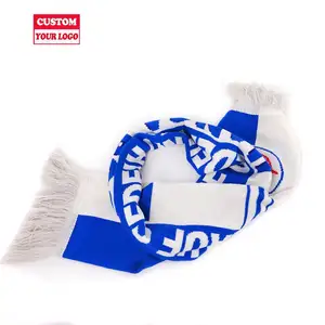 Custom Jacquard Woven Knit Sport Soccer Club Team Supporter Souvenir Black Winter Polyester Fan Acrylic Football Scarf