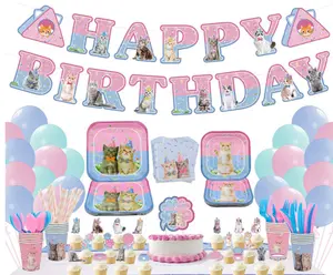 Pet Birthday Party Decoration Cute Cat Paper Plates Tableware Set