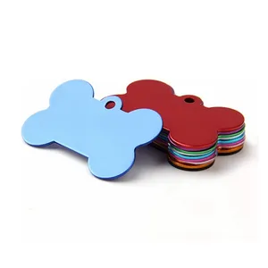 Anodized Colors Aluminum Alloy Bone Shape Double Sided Blank Pet Tag Personalized DIY Pet Name Phone Number Tag