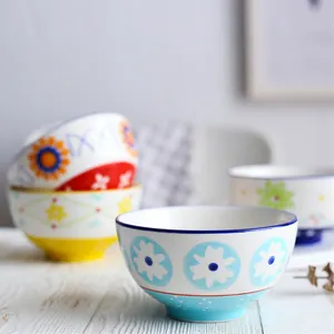 Kustom Bohemian Dapat Digunakan Kembali Keramik Nasi Makanan Mangkuk Set Peralatan Makan Rumah Tangga 5 Inci Sup Mie Mangkuk UNTUK RESTORAN