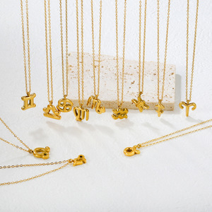 Collar con colgante del zodiaco de acero inoxidable, joyería de estilo europeo de alta gama, sencilla y a la moda para mujer - Product Image 1