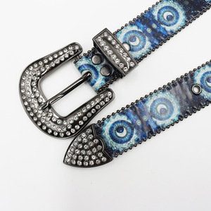 <span class=keywords><strong>Ceinture</strong></span> imprimée strass style ethnique européen et américain, motif grand œil bleu, rétro et tendance, pour hommes et femmes - Product Image 4
