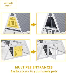 Poulailler extérieur avec nichoirs pour 4 à 6 poulets, plateau amovible, rampe, toit résistant aux intempéries, montage facile, structure en A pour jardin - Product Image 5