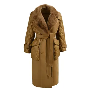 Beliebte benutzer definierte warme dicke lange Kaschmir Mantel mit echtem Nerz Pelz kragen Großhandel Winter Frauen Feder Daunen mantel