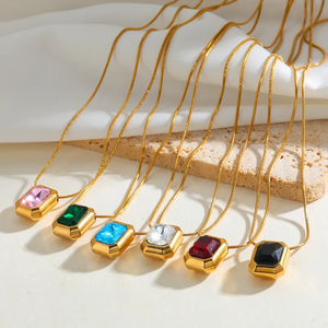 Trendy 18K <b>Gold</b> Plated 304 Stainless Steel <b>Necklace</b> With Zircon Square Pendant <b>Snake</b> Chain Classic Stylish Women Jewelry - Product Image 2