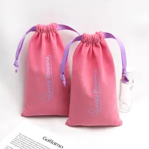 Custom Logo Printing Pink Velvet Drawstring Bag For Scraper Lipstick Luxury Jewelry Gift Packing Velvet Pouch