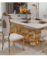 Table et chaises de salle à manger en marbre de luxe léger, plateau en marbre artificiel, acier inoxydable, table et chaises de salle à manger en marbre de luxe léger