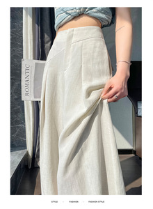 2025 estate nuovi pantaloni larghi da <span class=keywords><strong>donna</strong></span> in cotone e <span class=keywords><strong>lino</strong></span> tinta unita in seta di ghiaccio a vita alta pantaloni larghi Casual da <span class=keywords><strong>donna</strong></span> - Product Image 2