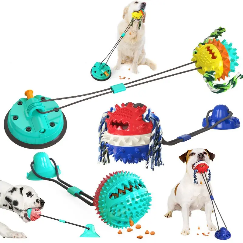 Smart Dog Suction Teeth Grinding Rubber Chew Toys Interactive Pet Training Toys With Rope Leaking Food Ball