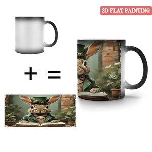 Mug en céramique noir givré de 11 oz, tasse changeante de couleur à la chaleur avec motif de lapin - Product Image 4