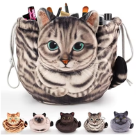 Pochette de voyage créative en forme de chat avec cordon de serrage, organiseur portable pour cosmétiques, sac de rangement de beauté à fermeture à cordon, trousse de toilette