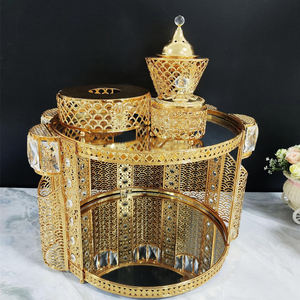 2025 nouvelle vente chaude Design de luxe doré éthiopie café Table à thé coffret cadeau Royal métal fer rond verre - Product Image 1