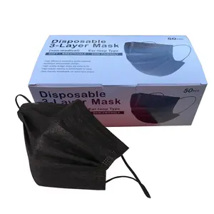 4-laags wegwerp gezichtsmasker met aangepaste logo, 100 of 50 pc's, zwart, meest populaire