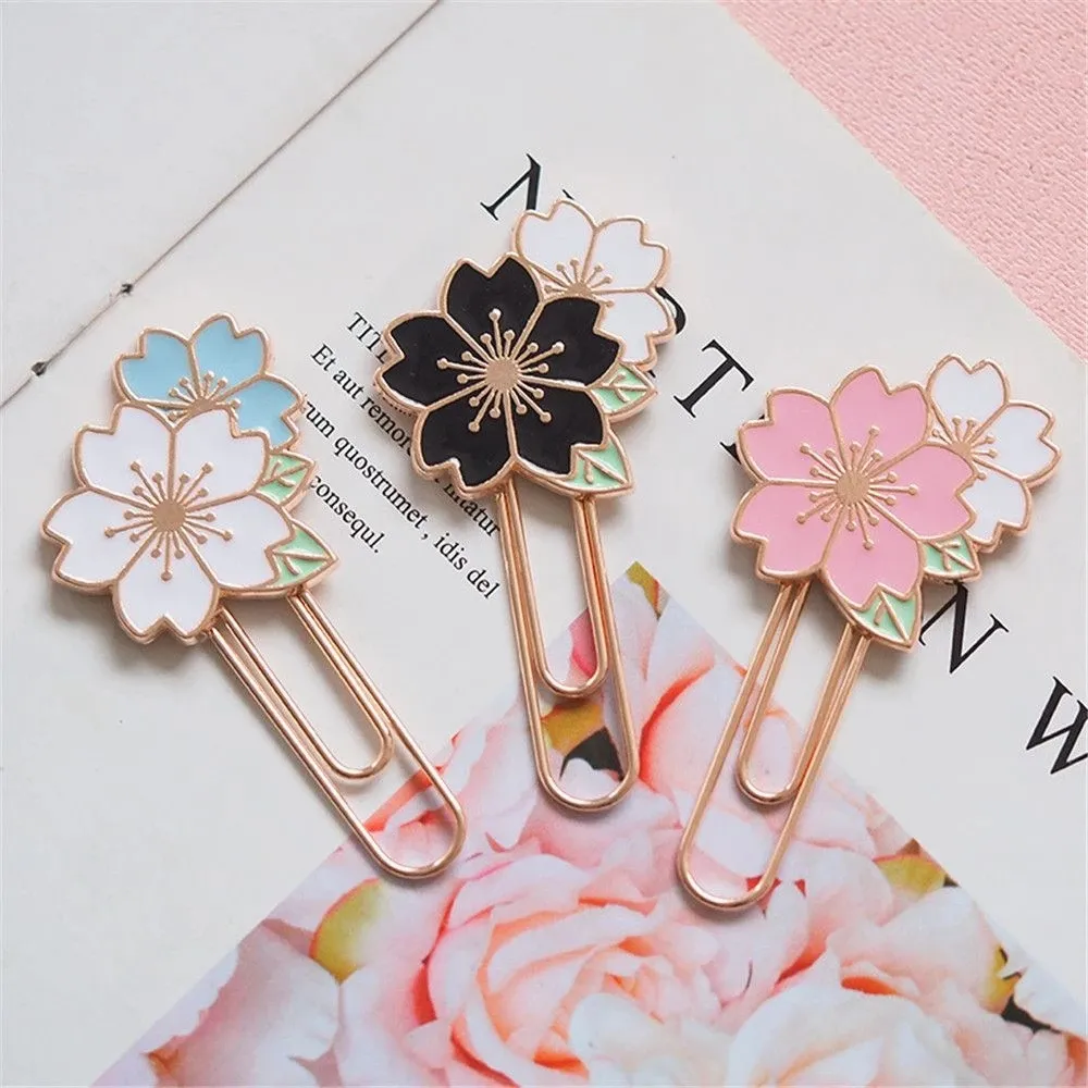 Custom Cherry Blossom Paper Clip Metal Dried Flower Bookmarks Metal Binder Clips Photos Tickets Holder Documents Letter Clamp