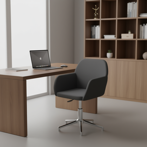 Chaise de bureau en tissu gris foncé 100% polyester Construction en contreplaqué métallique - Product Image 2