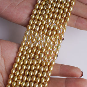 Hebra de Perlas de Agua Dulce Naturales en Forma de Arroz de Color Dorado <span class=keywords><strong>Southsea</strong></span> de 4-5 mm para la Fabricación de Joyas - Product Image 2
