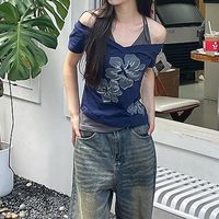 Camisetas Emo Grunge para Mujer, Estilo Años 2000, con Gráficos de Guitarra Eléctrica, Camisetas Cortas de Dos Piezas, Manga Corta, Vintage Y2K, Top Corto, Ropa Gótica Alternativa