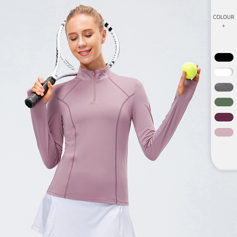 Wholesale Breathable Stand Collar Half Zip Gym Tight Fit for Sport Jacket Long Sleeve Running Yoga Top for Women Plus Size