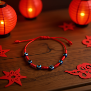 Bracelet Sept Étoiles Six Yeux, Cordon Rouge, Perles Bleues, Réglable, Bijou Tendance - Product Image 3