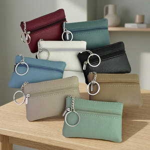 WRIZA Porte-monnaie en cuir PU avec fermeture éclair, porte-clés, mini pochette, sac à main unisexe, portable, usage quotidien, style court, normcore, minimaliste, femme - Product Image 2
