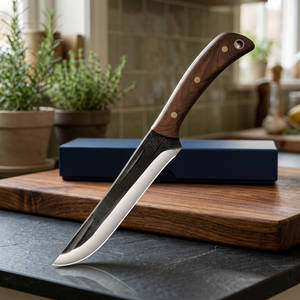 Couteau de chasse Apex Blades International, forgé à la main en acier carbone, avec manche en bois, finition satinée, 8-9,9 pouces, pour droitier. - Product Image 4