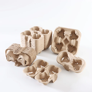 Portavasos de fibra de pulpa compostable duradero de 4 tazas Portador de bandeja de servicio de entrega <span class=keywords><strong>Uber</strong></span> <span class=keywords><strong>Eats</strong></span> con opciones de 2 y 6 tazas - Product Image 5