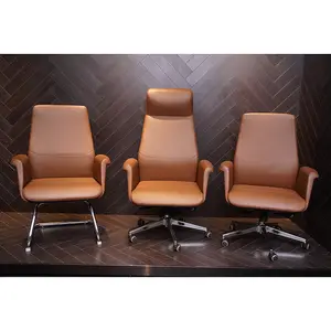 Bürostuhl aus Leder mit hoher Rückenlehne Executive Office Chairs Brauner Bürostuhl aus echtem Leder