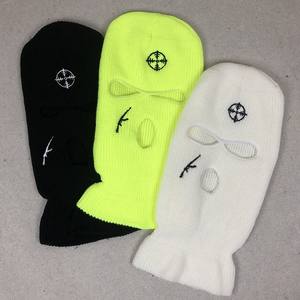 刺绣三孔滑雪面罩针织巴拉克拉瓦围脖羊毛帽子冬季面罩全罩式街头服饰滑雪帽 - Product Image 3