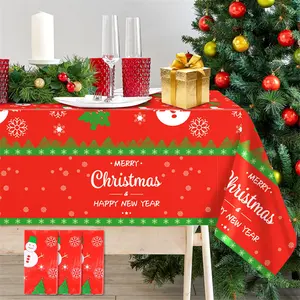 חד פעמי פלסטיק מלבן אדום חג מפות חג המולד שלג הדפסת מסיבת קישוט שולחן כיסוי חג המולד שולחן רץ