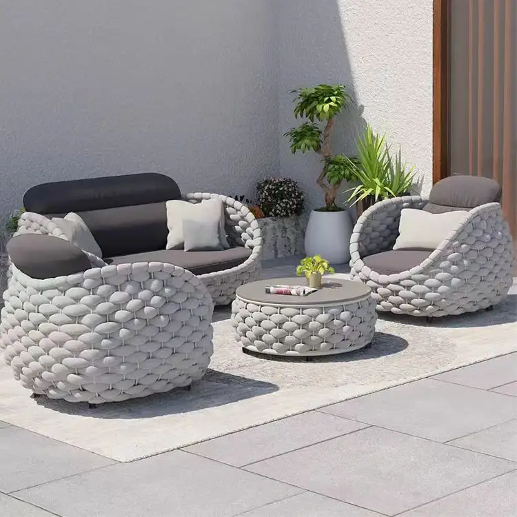 Ensemble de terrasse avec cadre en aluminium et corde au design moderne personnalisé Mobilier écran solaire imperméable Mobilier d'extérieur Canapé en rotin