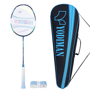 YODIMAN Raquette de <span class=keywords><strong>badminton</strong></span> haute performance, haute qualité, durable, 24 LBS, haute tension, légère, en fibre de carbone et aluminium, 4U, poignée complète - Product Image 1
