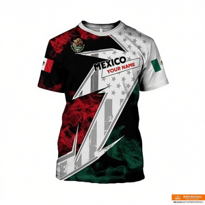 Maglietta 3D con Bandiera del Messico, Nome Personalizzato, Effetto Fumo, Maglietta Orgoglio Messicano - Product Image 2