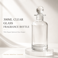 Bouteille diffuseur d'arômes en verre rond transparent de 300 ml - Contenant élégant pour parfums d'intérieur et de voiture pour huiles essentielles