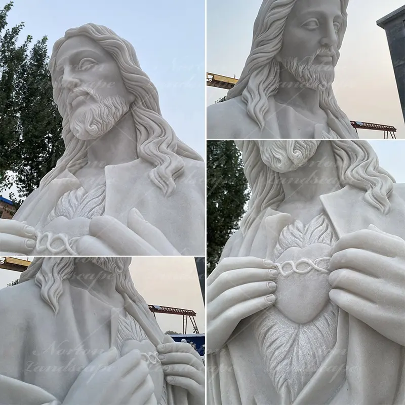 Sculpture religieuse en marbre blanc grandeur nature Jésus-Christ avec bras tendus Statue pour l'extérieur La Statue du Christ