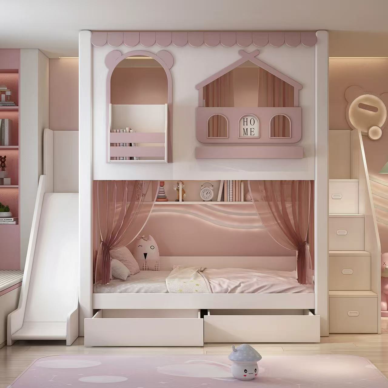 Samuel Lawrence Bella Kids 4pc Upholstered Trundle Bedroom Set in White, image size:1280x1280