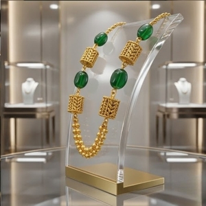 Collar Mala Antiguo de Plata 925 con Cuentas Verdes, Cadena Doble, Joyería Étnica Larga Tradicional para Mujer, Regalo de Boda - Product Image 3